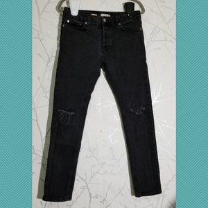 Topman Black Wash Mid Rise Stretch Skinny Jeans w/ Ripped Knees